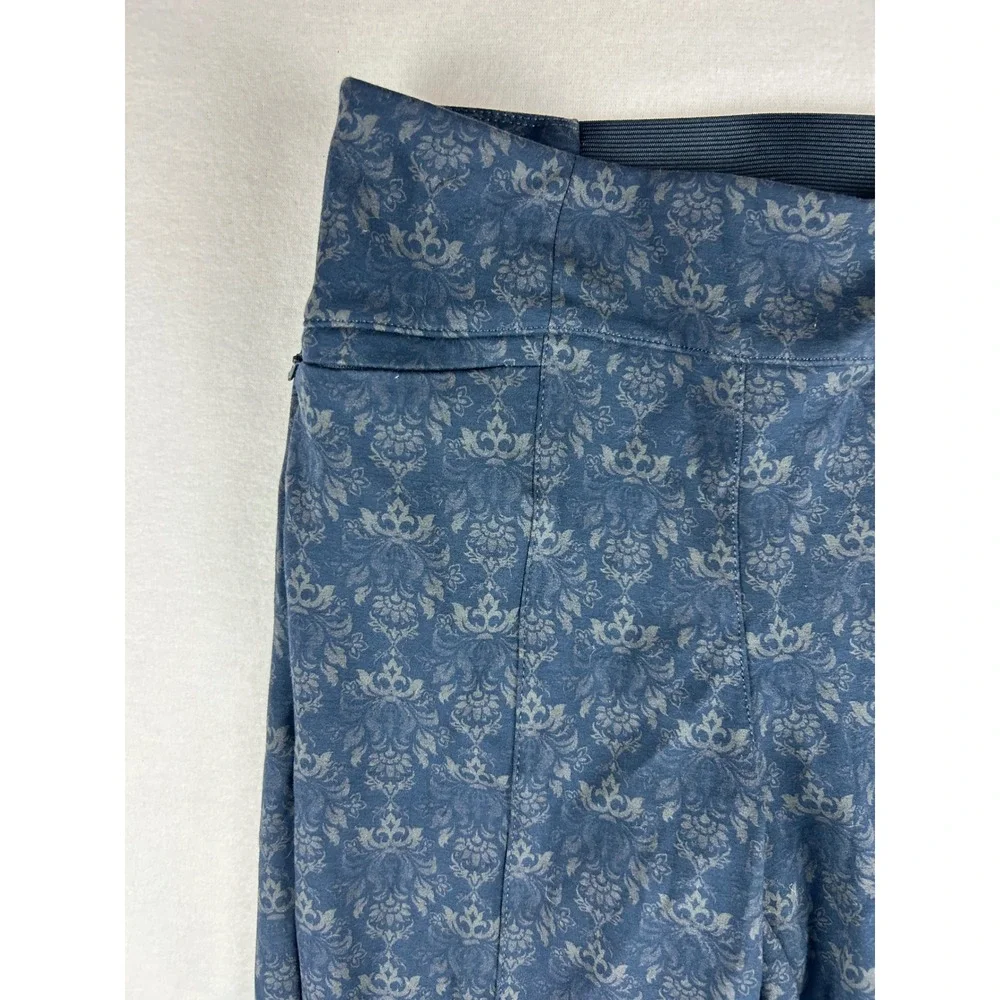 Betabrand Dress Pant Yoga Pants Blue Damask Print Skinny Leg Womens Medium - Picture 3 of 13